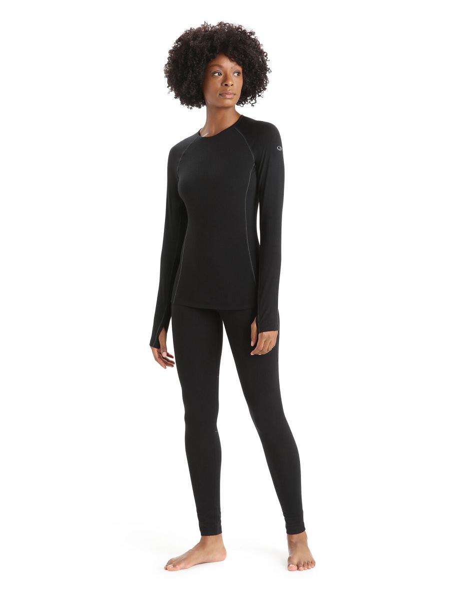 Black Women's Icebreaker BodyfitZone™ Merino 150 Zone Long Sleeve Crewe Thermal Top Base Layers | USA 1887SGLO